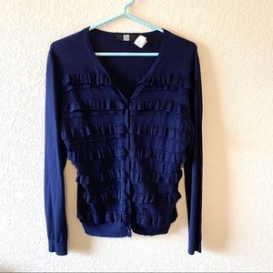 💗 CASHMERE Navy Ruffled Cardigan Sweater